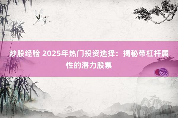 炒股经验 2025年热门投资选择：揭秘带杠杆属性的潜力股票