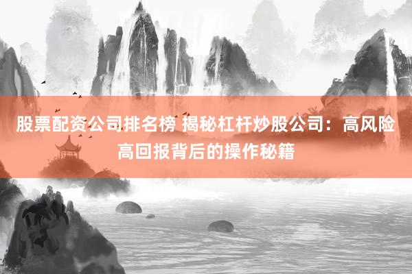 股票配资公司排名榜 揭秘杠杆炒股公司：高风险高回报背后的操作秘籍