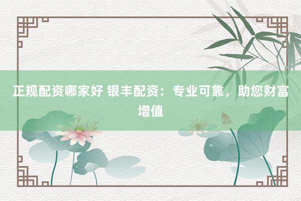 正规配资哪家好 银丰配资：专业可靠，助您财富增值