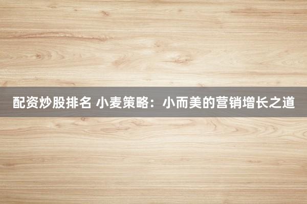 配资炒股排名 小麦策略：小而美的营销增长之道