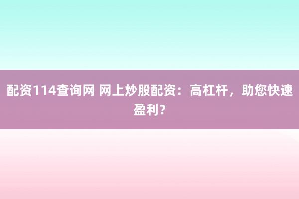 配资114查询网 网上炒股配资：高杠杆，助您快速盈利？