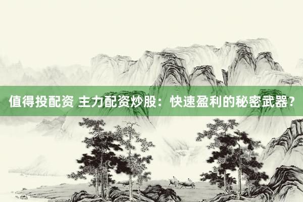 值得投配资 主力配资炒股：快速盈利的秘密武器？