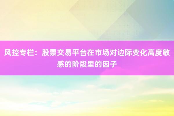 风控专栏：股票交易平台在市场对边际变化高度敏感的阶段里的因子